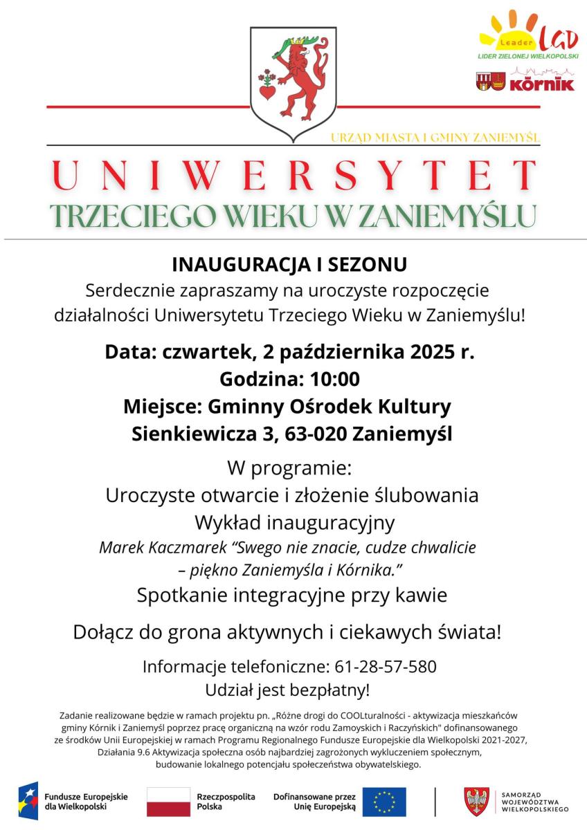 plakat dotyczący inauguracji Uniwersytety Trzeciego Wieku